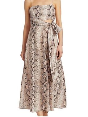 Zimmermann Beige and Brown Snake-Print Tie-Waist Midi Dress